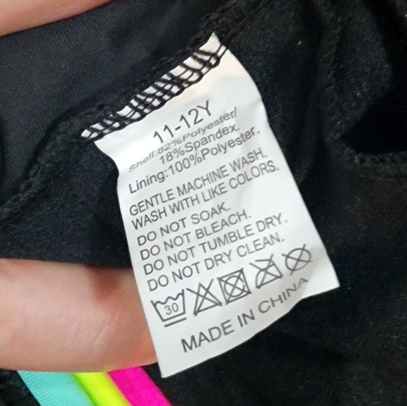 Girls Black One Piece Bathing Suit Size 11 with Mesh Accents And Colorful Straps - Picture 5 of 5